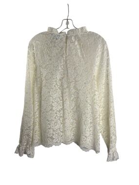 HILL HOUSE CREAM LACE LONG SLEEVE MOCK TURTLENECK NYLON BLEND BLOUSE $125